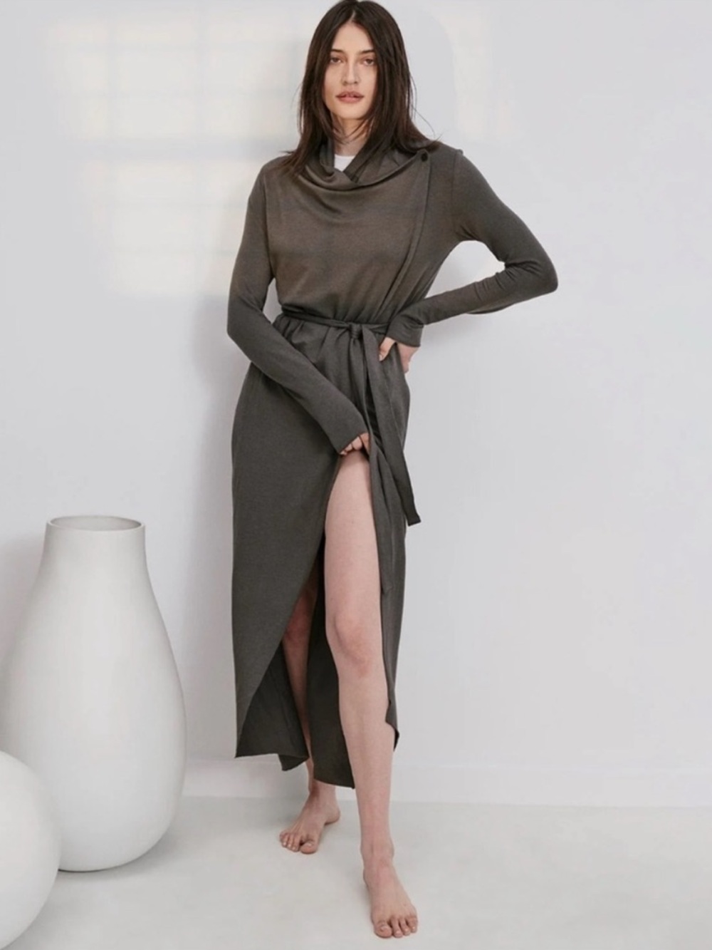 Lunya Cotton and Modal The Long Robe Grey Size XS